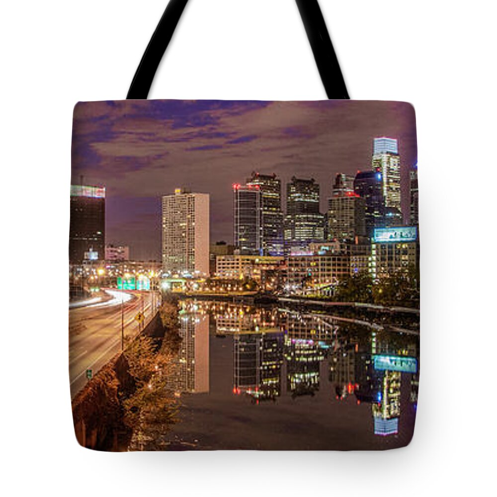 Cityscape Tote Bag featuring the photograph Cityscape Panorama - Philadelphia from South Street by Bill Cannon