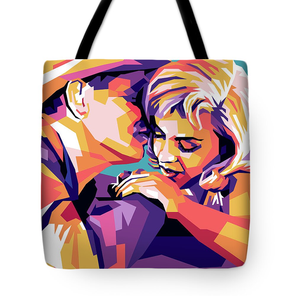 Clark Tote Bag featuring the digital art Clark Gable and Marilyn Monroe by Stars on Art