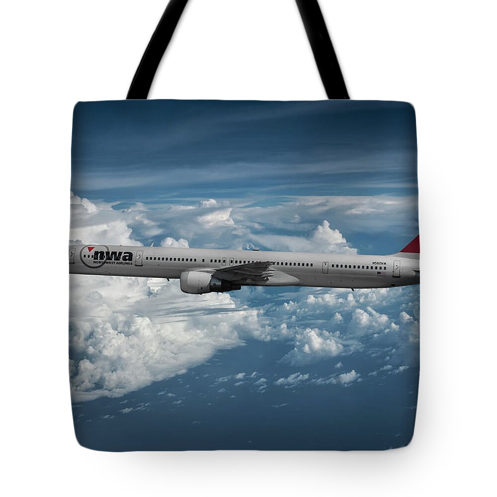 Northwest Airlines Tote Bag featuring the mixed media Classic Northwest Airlines B-757 by Erik Simonsen