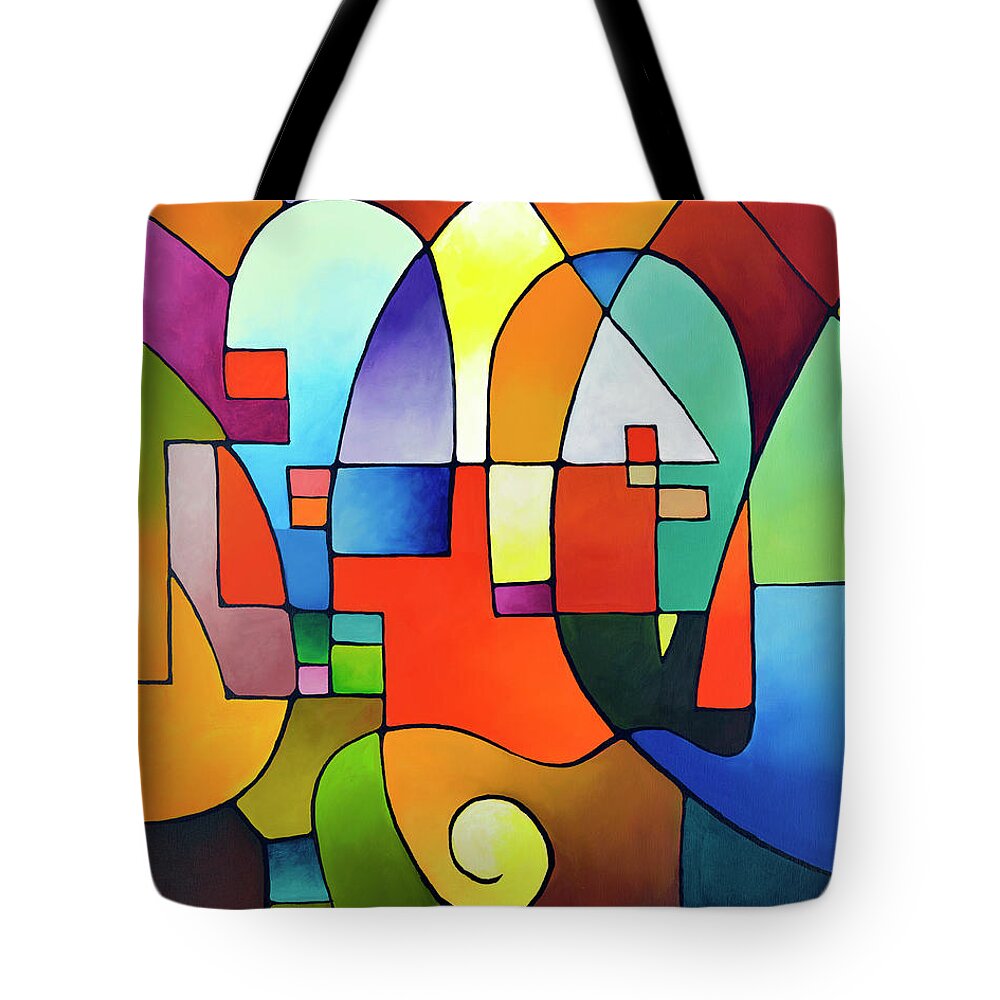 Geometric Art Tote Bag featuring the painting Clear Focus 2, Canvas two by Sally Trace