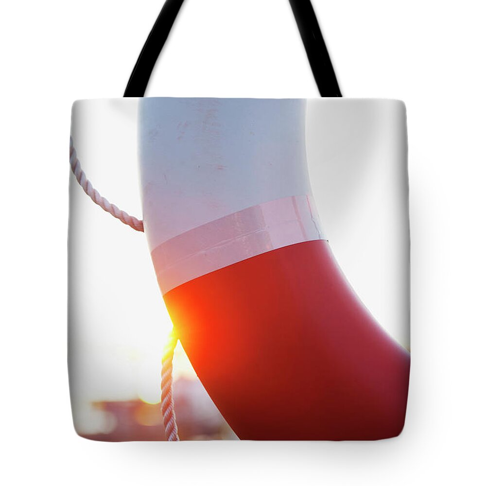 Sandhamn Tote Bag featuring the photograph Close-up Of Life Belt by Elliot Elliot