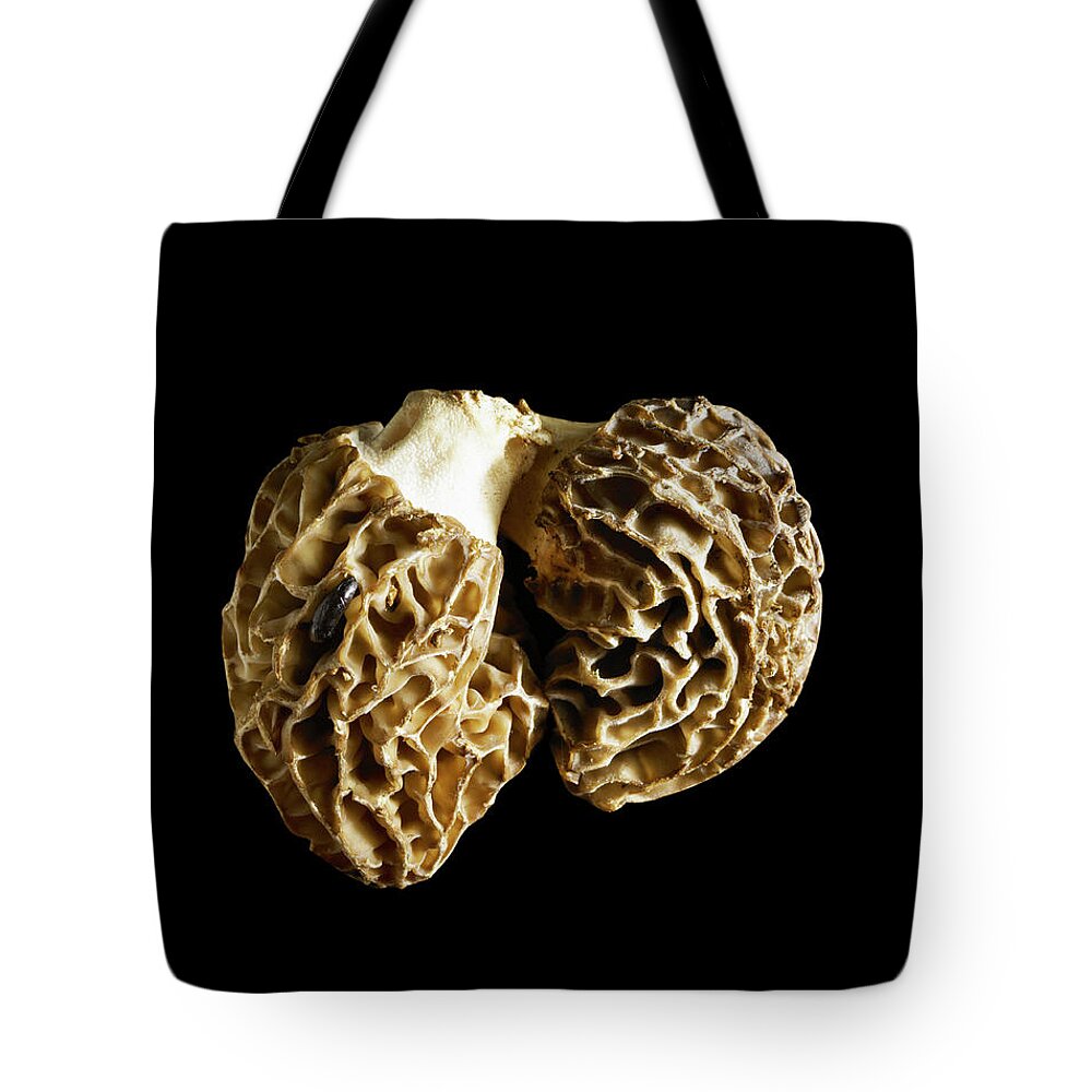 Edible Mushroom Tote Bag featuring the photograph Close-up Of White Truffle On Black by Maren Caruso