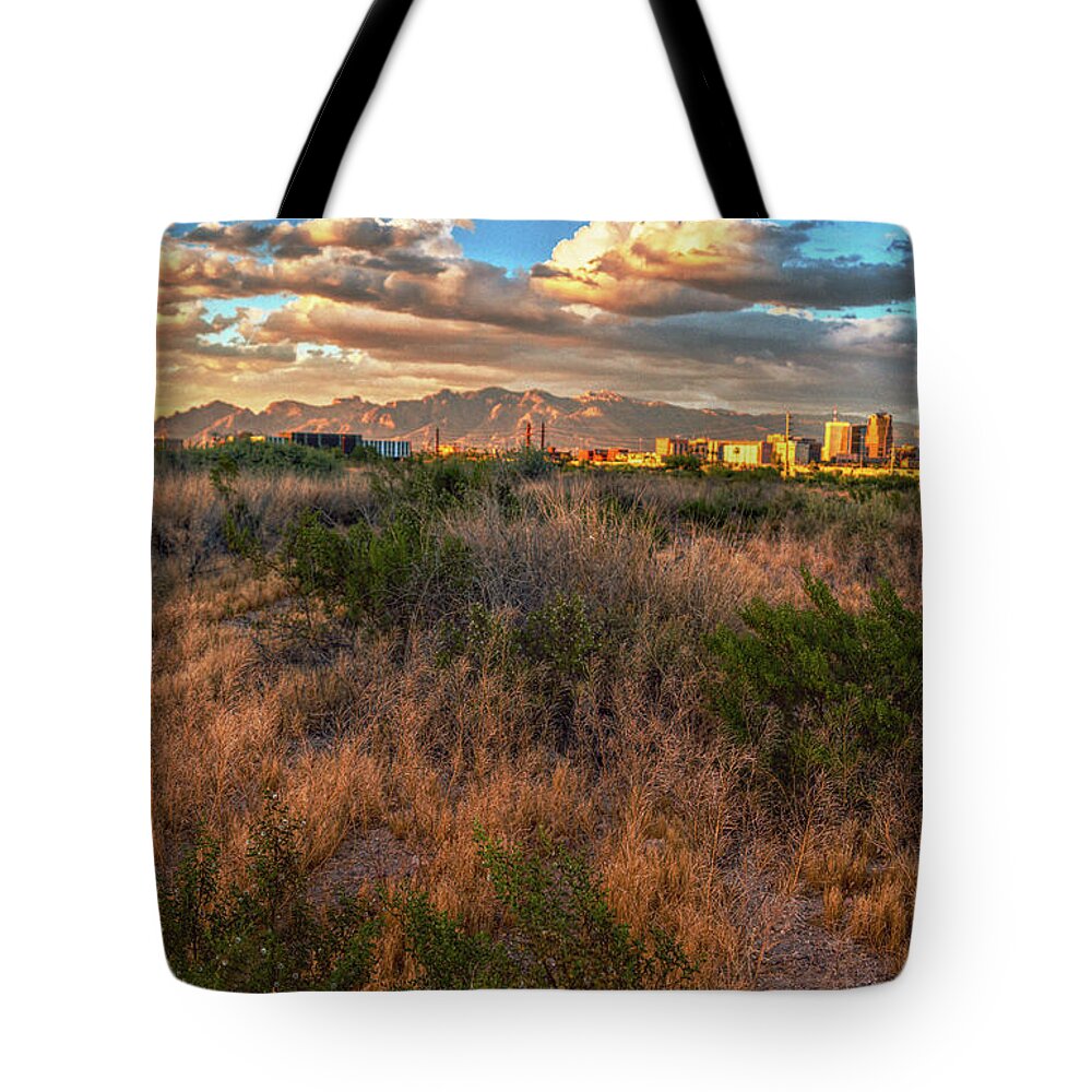 Tucson Tote Bag featuring the photograph Clouds over Tucson and Catalinas by Chance Kafka