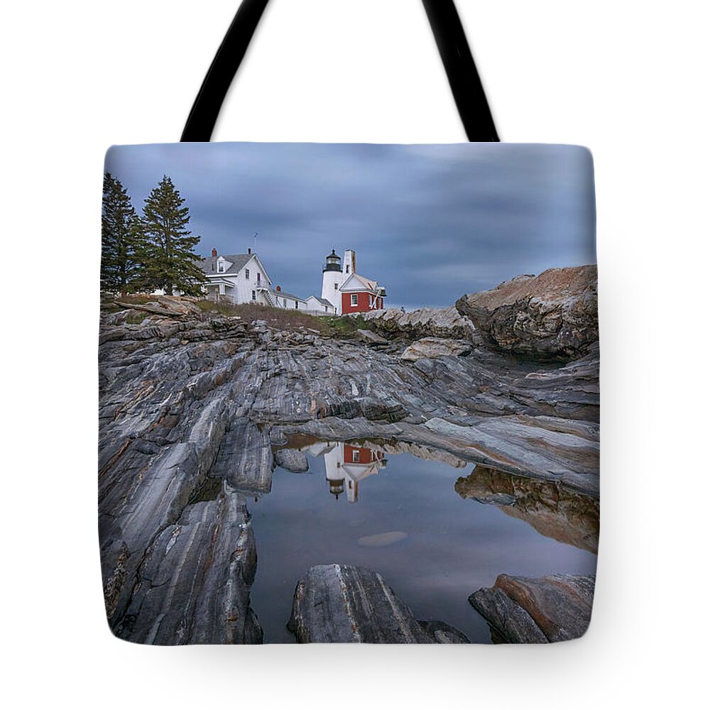 Pemaquid Point Lighthouse Tote Bag featuring the photograph Cloudy Afternoon at Pemaquid Point by Kristen Wilkinson