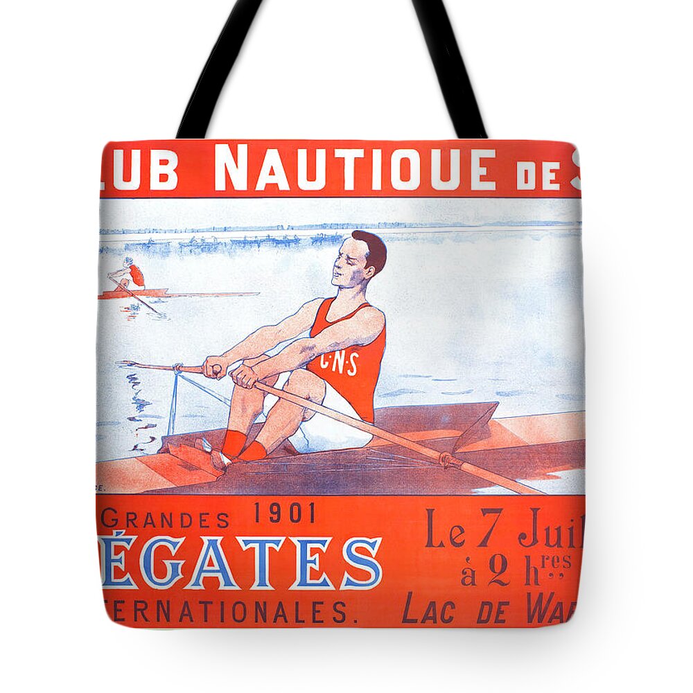 Sculling Tote Bag featuring the painting Club Nautique de Spa by Armand Henrion