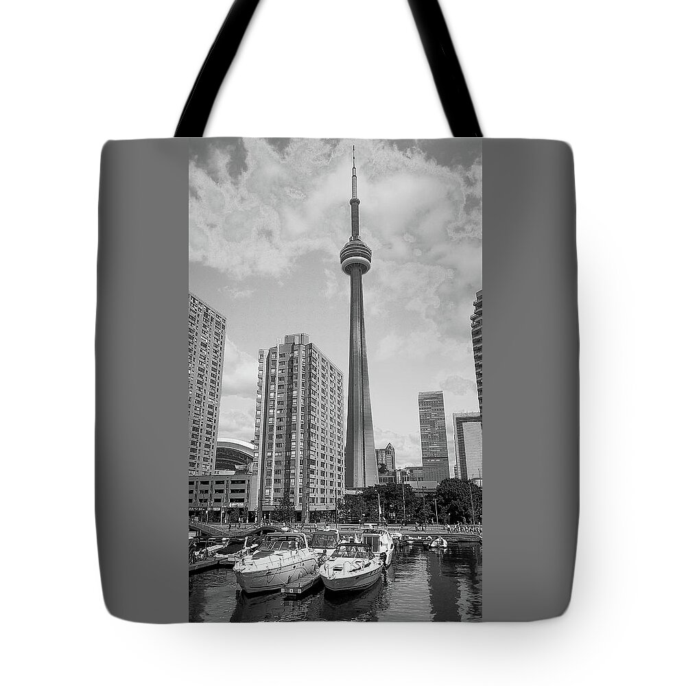 Boats Tote Bag featuring the photograph CN Tower Toronto by James Canning