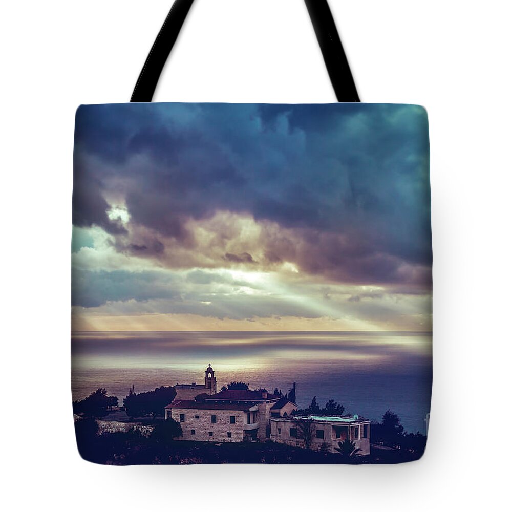 Ancient Tote Bag featuring the photograph Coastal church by Anna Om