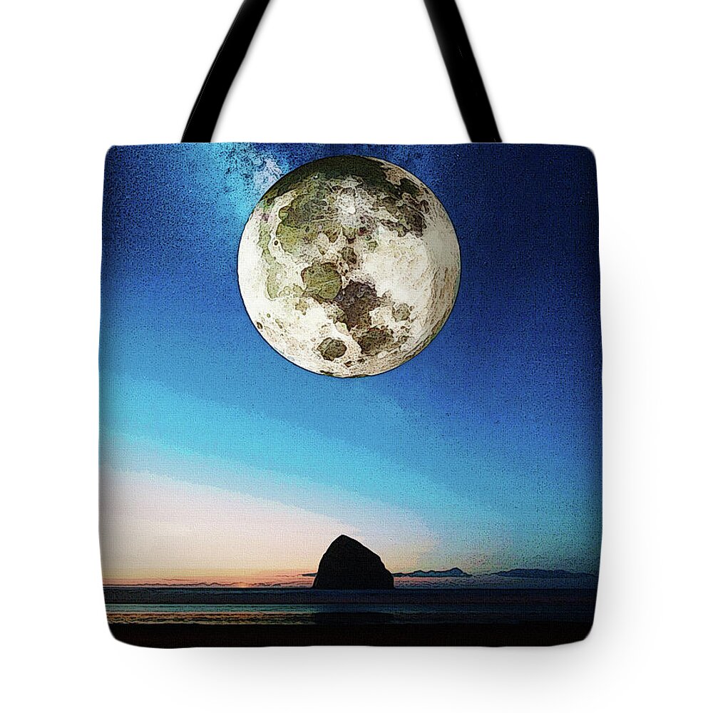 Moon Tote Bag featuring the digital art Coastal Moon by Phil Perkins
