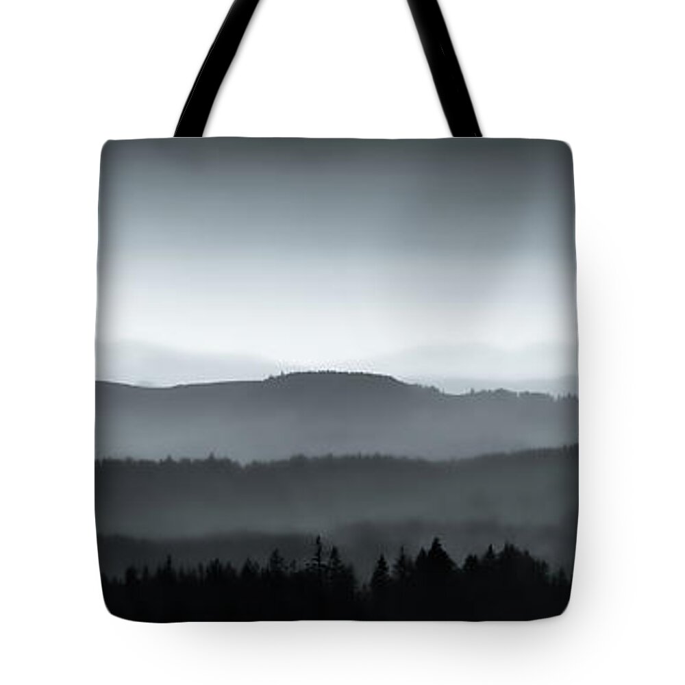 Autumn Tote Bag featuring the photograph Coastal Range in Mist by Don Schwartz