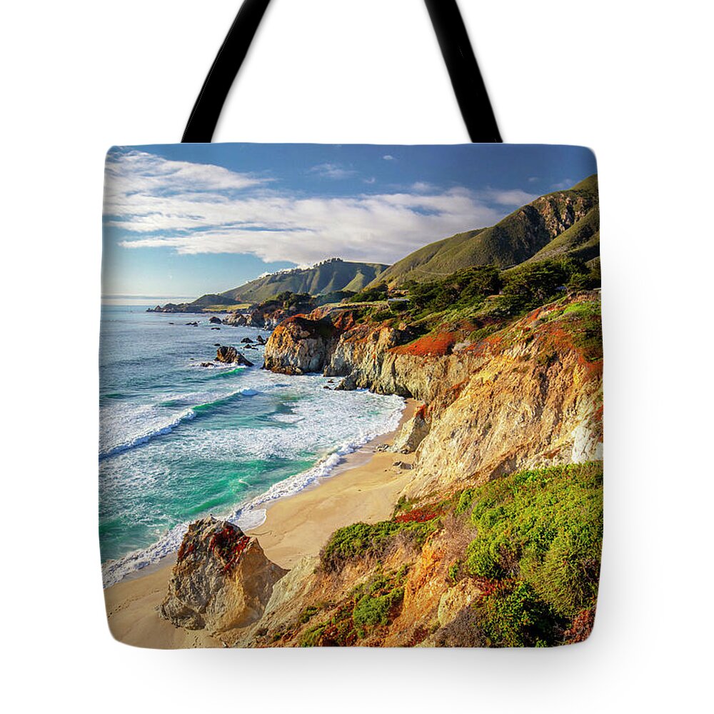 Estock Tote Bag featuring the digital art Coastline With Beach by Maurizio Rellini