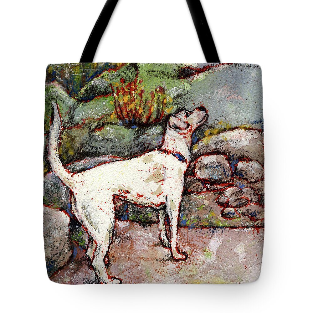 Dog Tote Bag featuring the mixed media Coco in Chamonix by AnneMarie Welsh