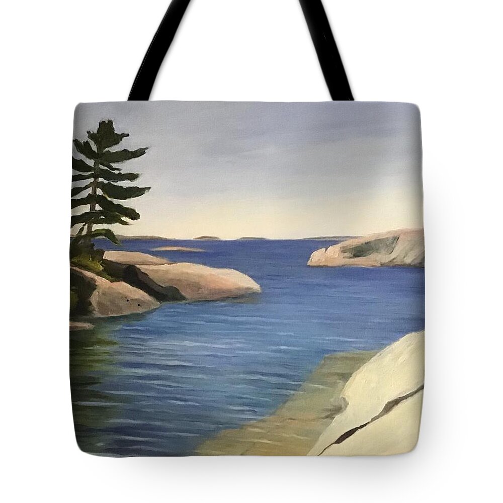 Georgian Bay Tote Bag featuring the painting Cognashene by Cynthia Blair