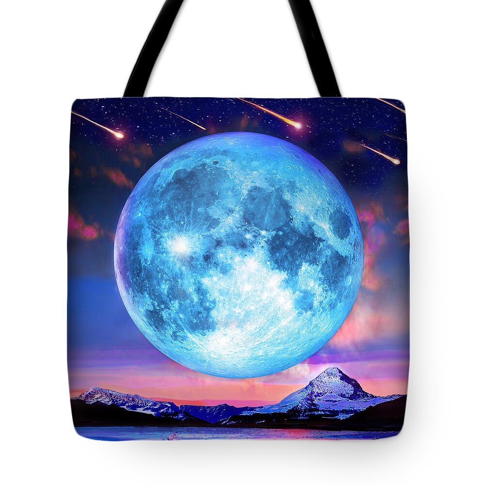 Full Moon Tote Bag featuring the digital art Cold Mountain Moon by Robin Moline