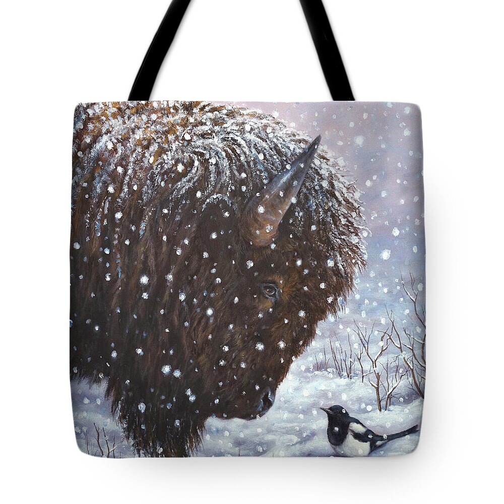 Bison Tote Bag featuring the painting Cold Weather Cohorts by Kim Lockman
