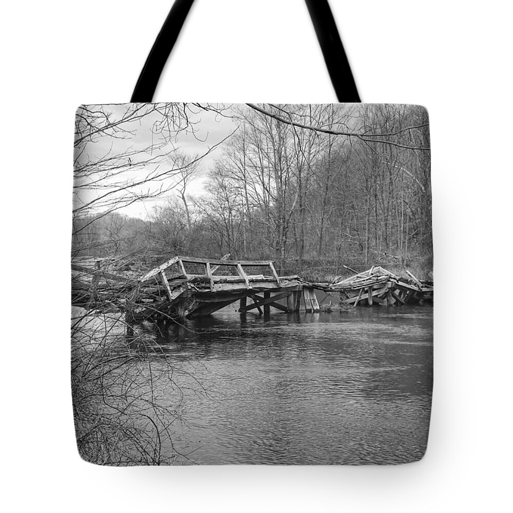 Waterloo Village Tote Bag featuring the photograph Collapsed Bridge at Waterloo Village by Christopher Lotito