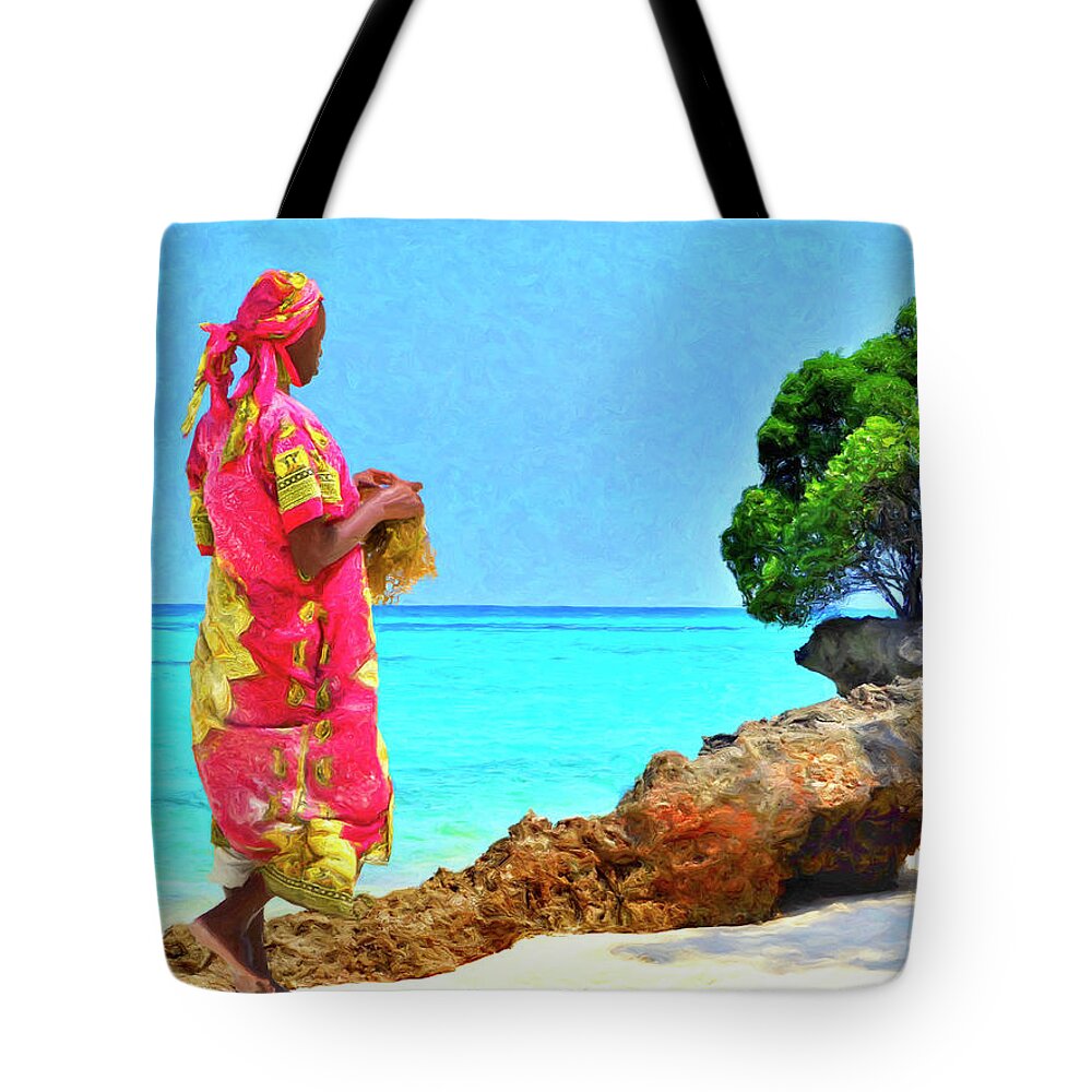 Africa Tote Bag featuring the painting Collecting Kelp by Dominic Piperata