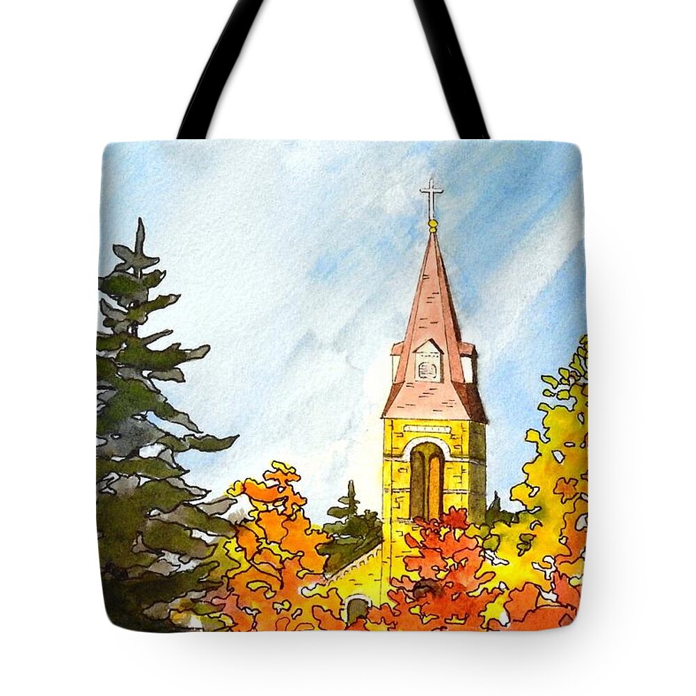 Fall Tote Bag featuring the painting Collingwood Church by Petra Burgmann