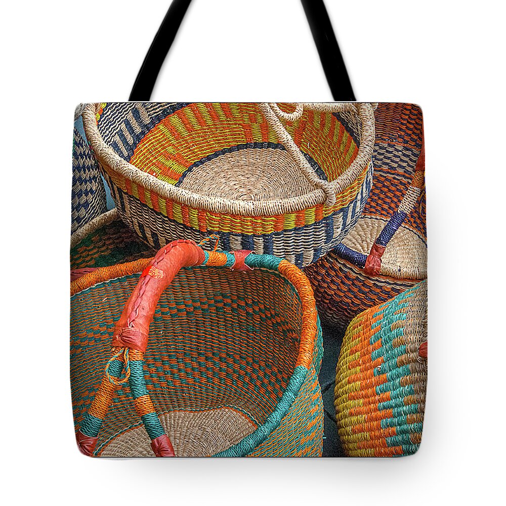 Baskets Tote Bag featuring the photograph Colorful Baskets from Nurenberg Market by Peggy Dietz