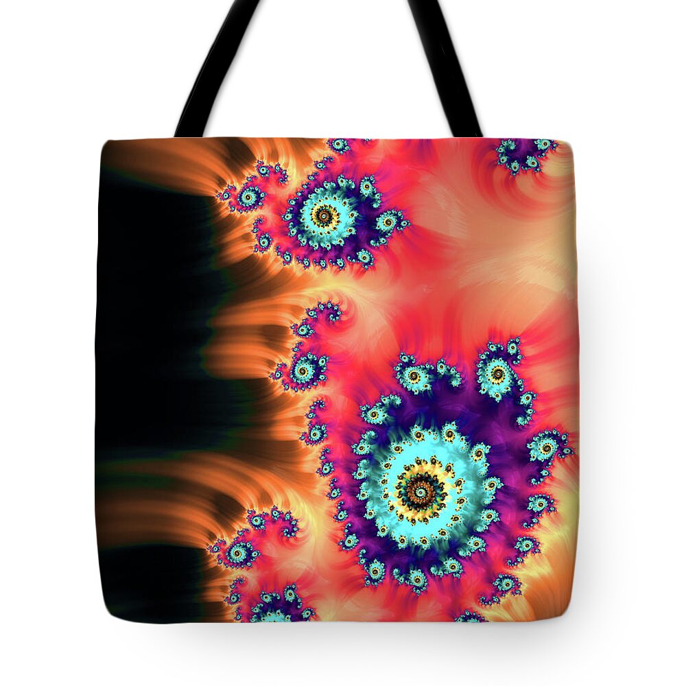 Fractal Tote Bag featuring the digital art Colorful Fractal Art orange red turquoise by Matthias Hauser