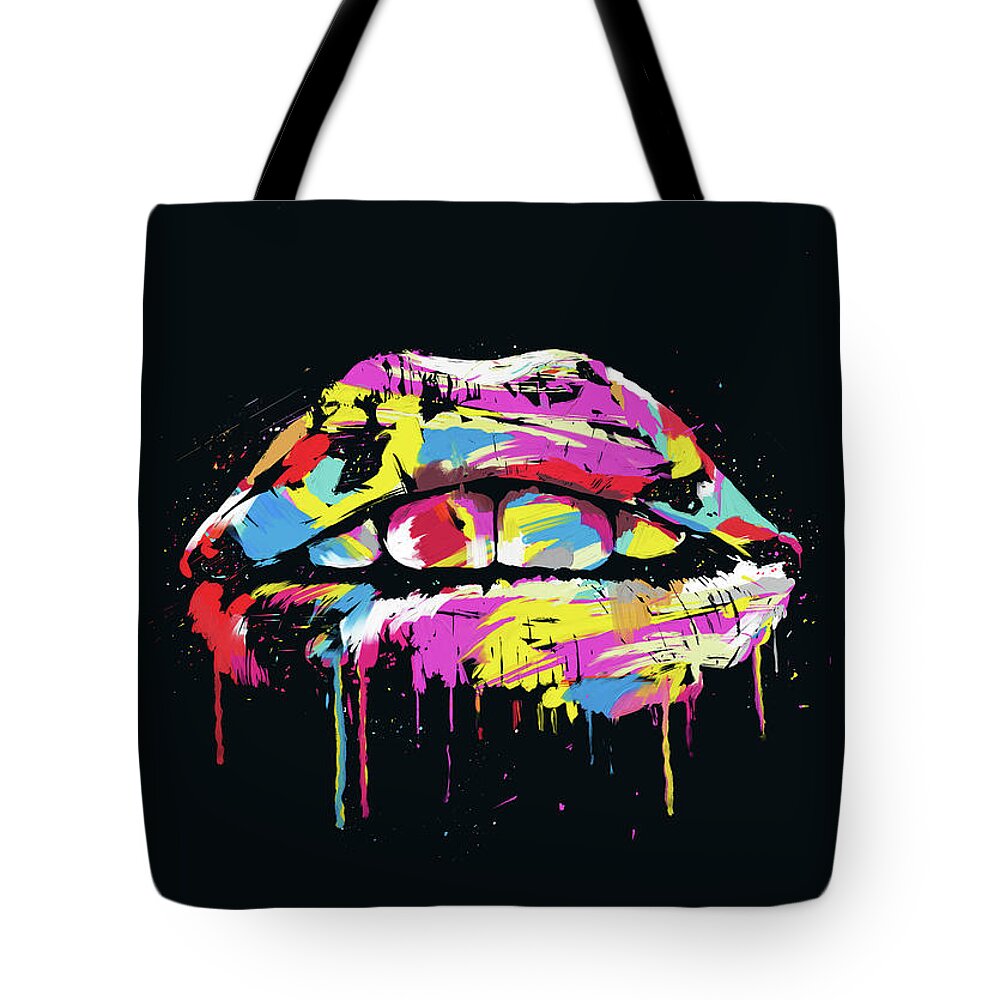 Lips Tote Bag featuring the photograph Colorful lips by Balazs Solti