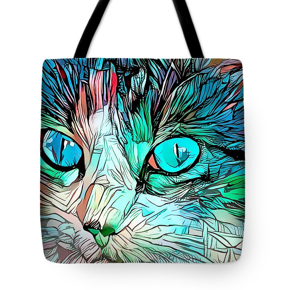 Coloring Book Tote Bag featuring the digital art Coloring Book Kitty Blue Eyes by Don Northup