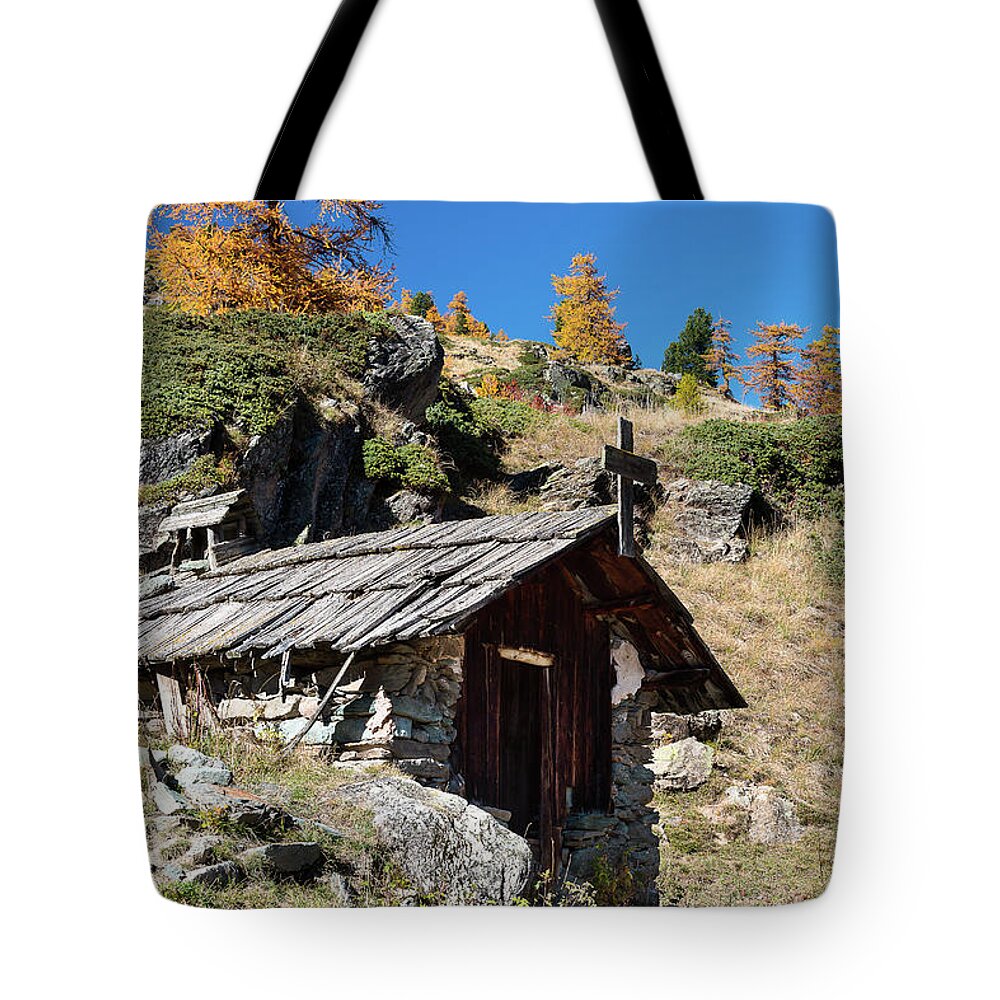 Mountain Landscape Tote Bag featuring the photograph Colors of fall - 6 - French Alps by Paul MAURICE