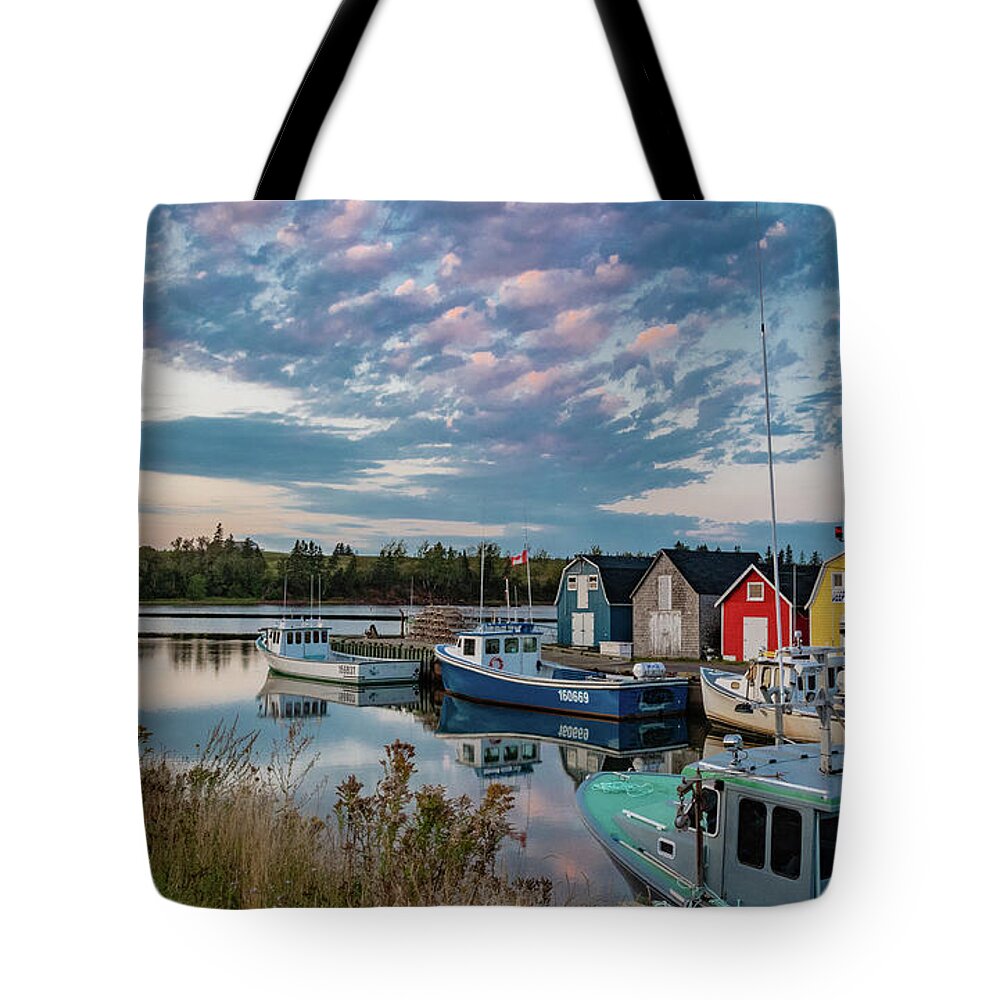 New London Harbor Tote Bag featuring the photograph Coming Twilight by Marcy Wielfaert