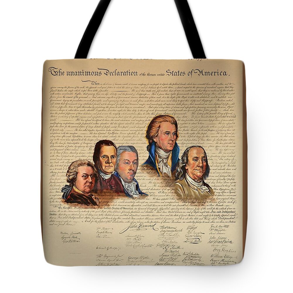 Declaration Of Independence Tote Bag featuring the painting Committee of Five by Joan Garcia