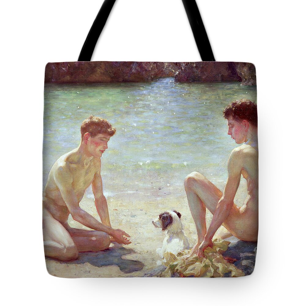 Beach Tote Bag featuring the painting Comrades, 1924 by Henry Scott Tuke