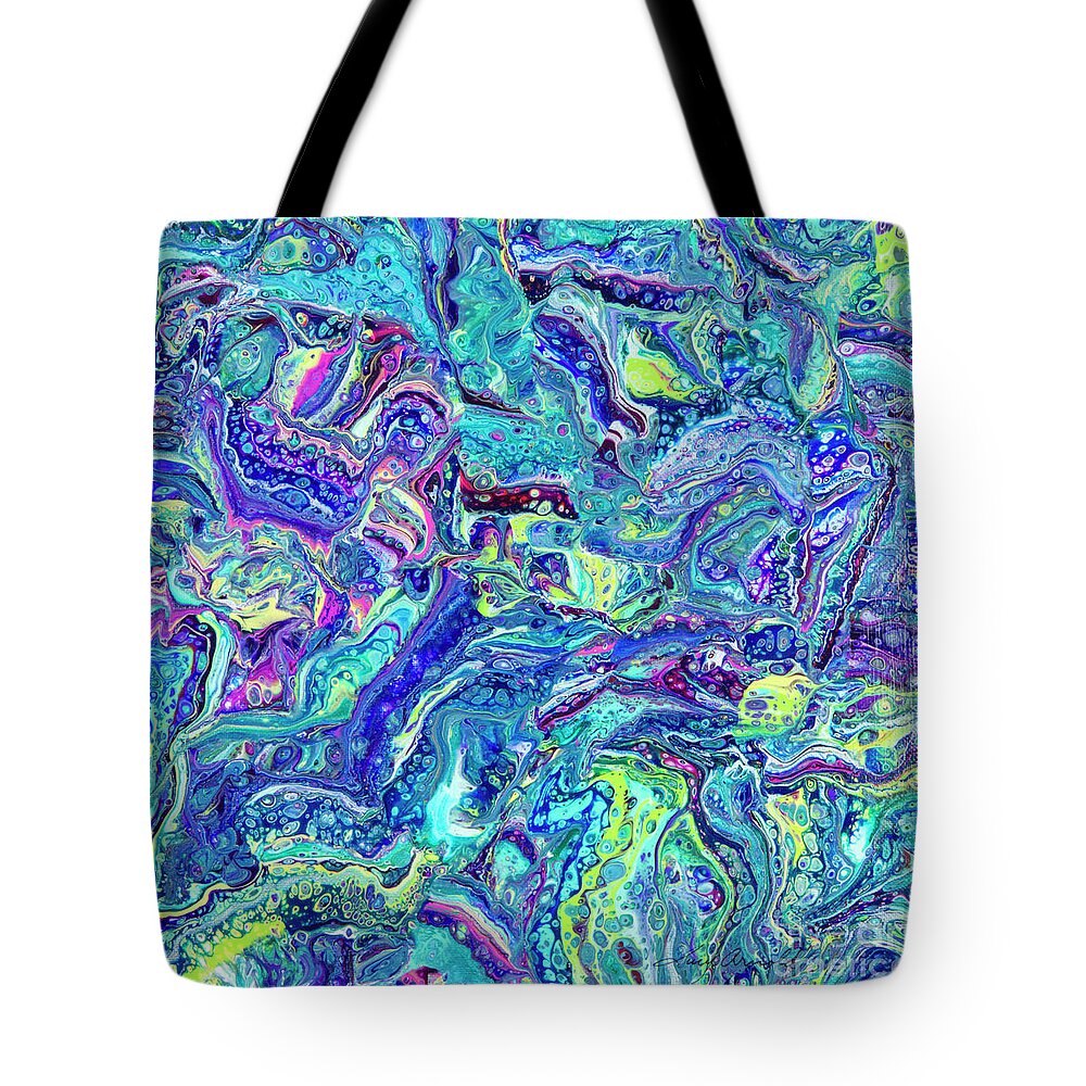 Poured Acrylics Tote Bag featuring the painting Confetti Dimension by Lucy Arnold