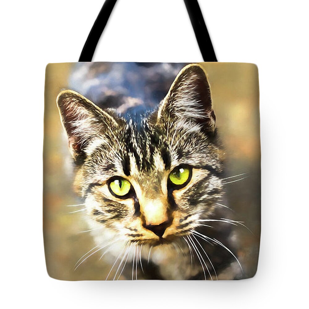 Cat Tote Bag featuring the digital art Winston The Cat Watercolour by Rick Deacon