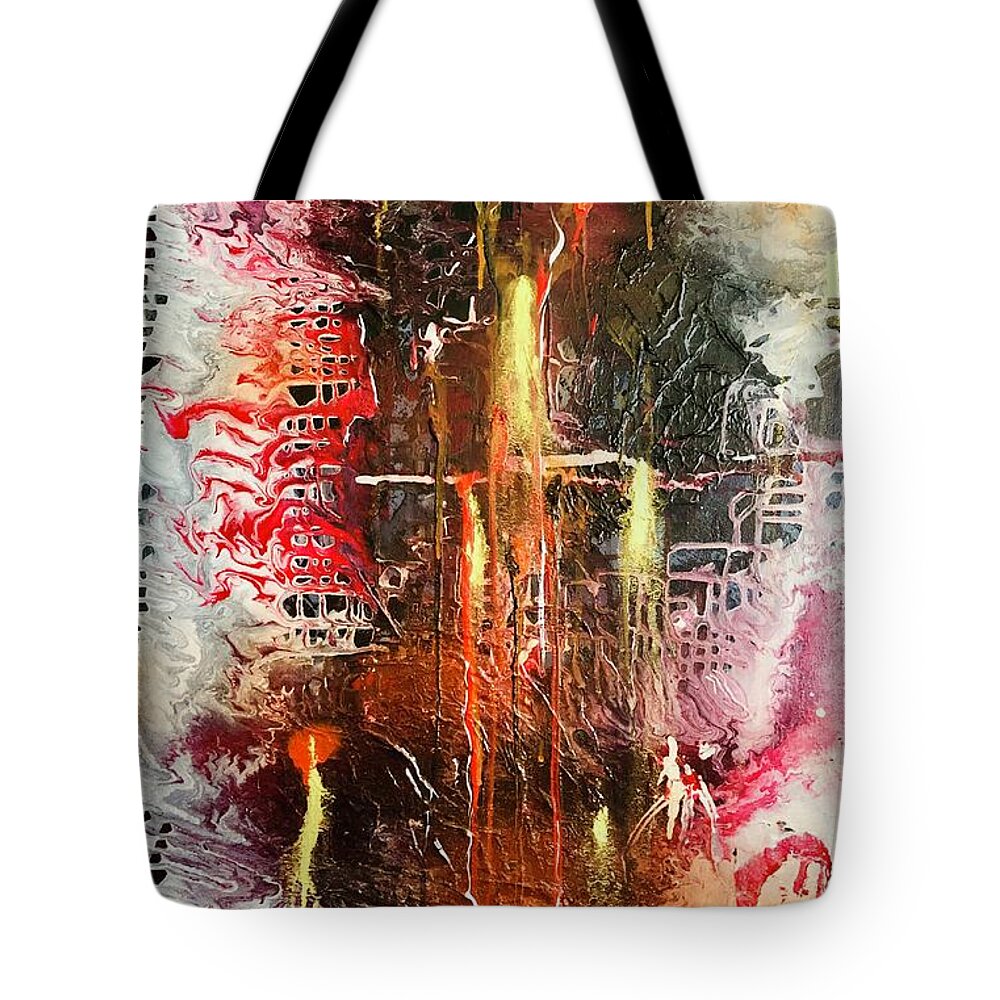 Abstract Tote Bag featuring the painting Conflagration by Laura Jaffe