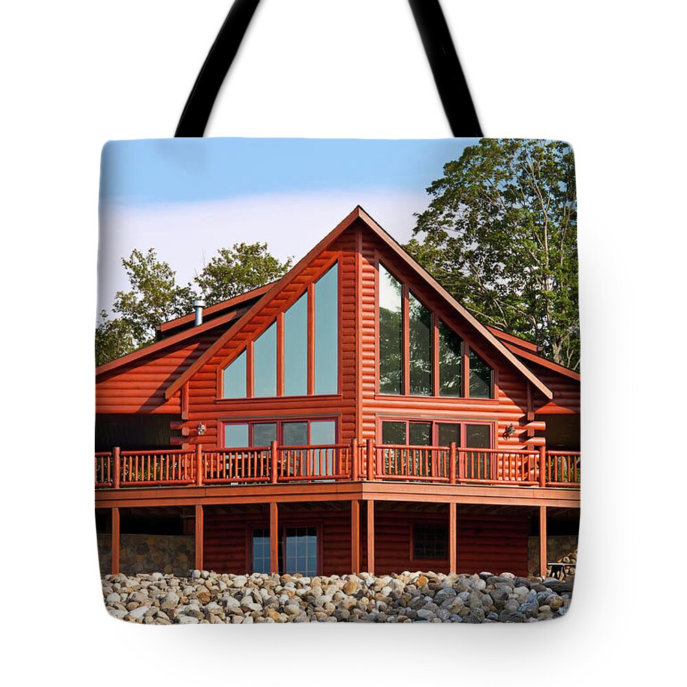Built Structure Tote Bag featuring the photograph Contemporary Log House by Emptyclouds