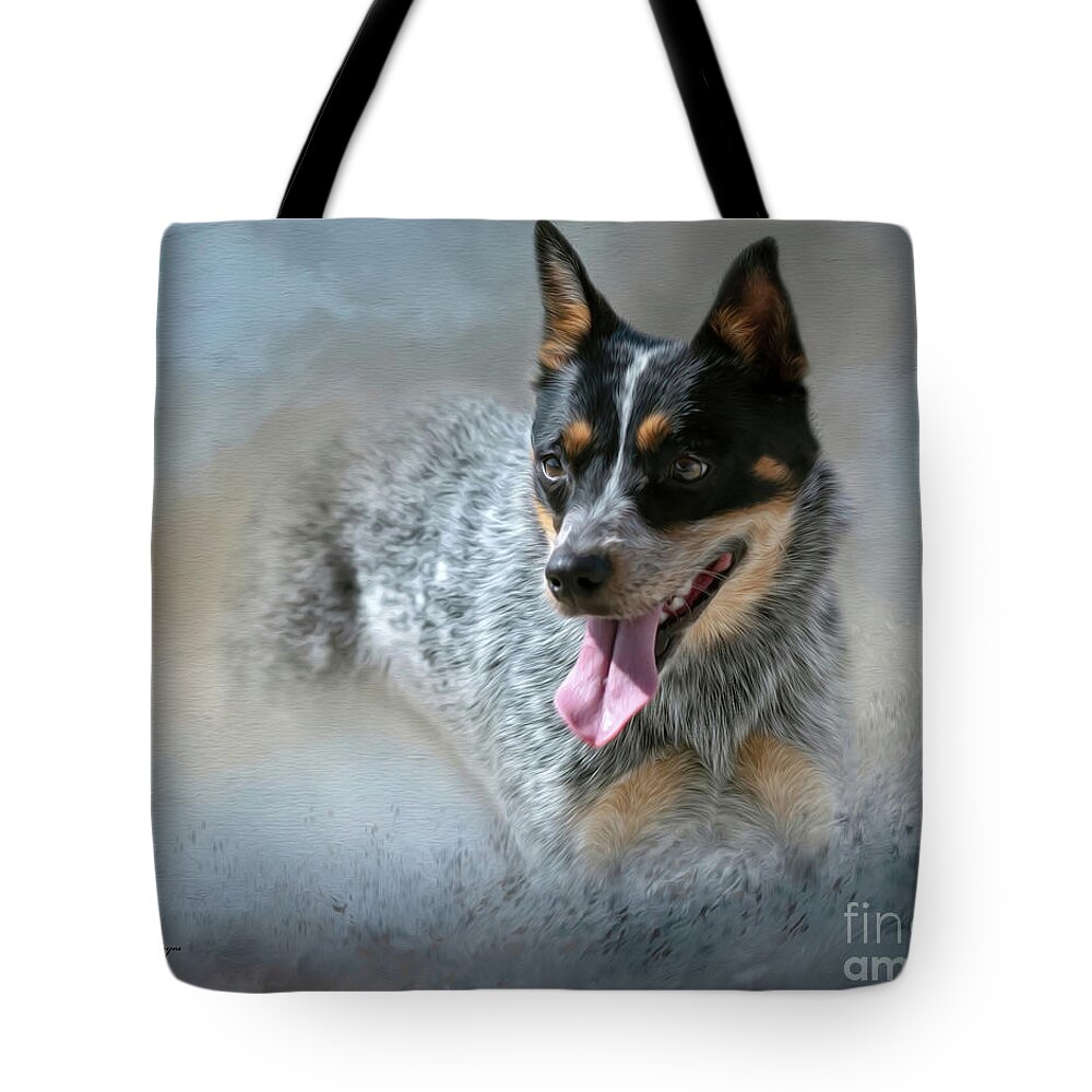 Dogs Tote Bag featuring the mixed media Cookie - A Blue Heeler by DB Hayes