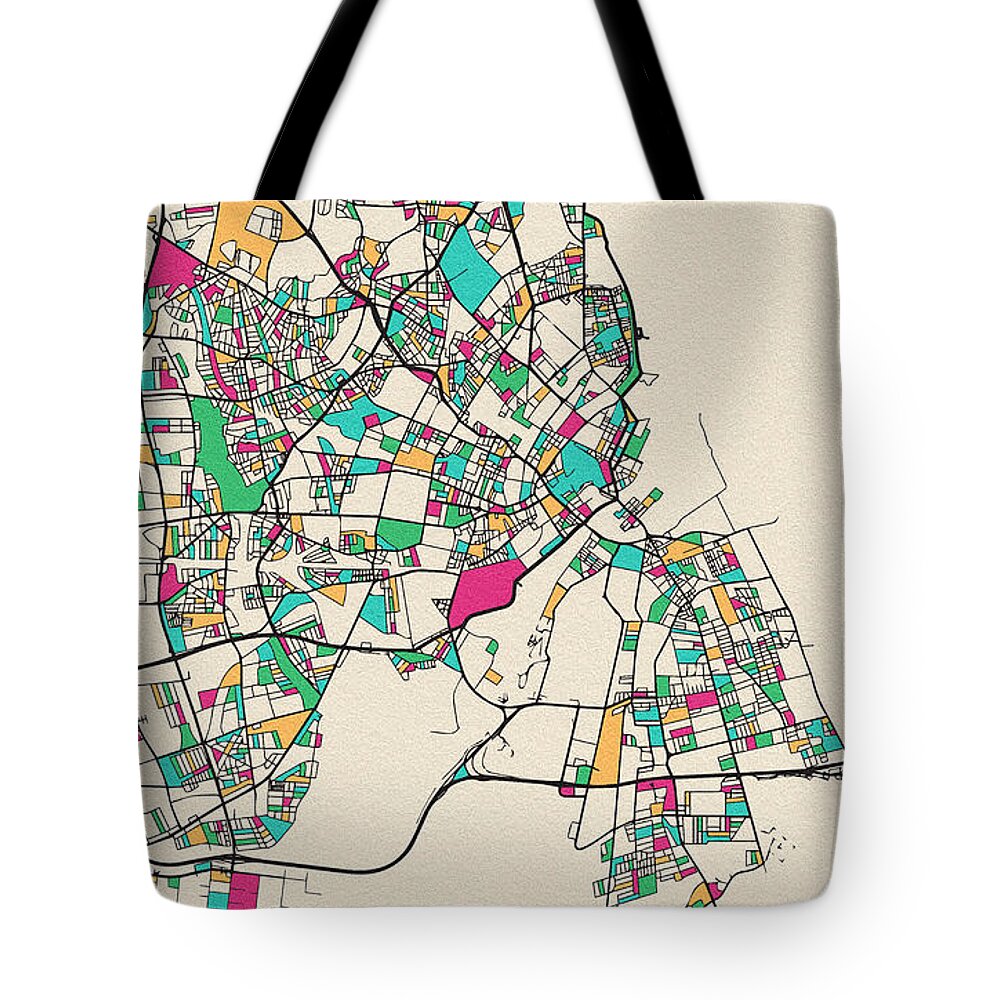 Copenhagen Tote Bag featuring the drawing Copenhagen, Denmark City Map by Inspirowl Design