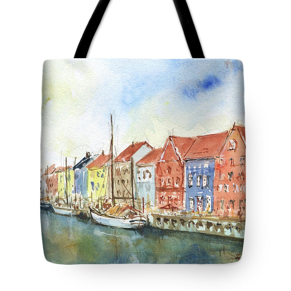 Copenhagen Art Tote Bag featuring the painting Copenhagen Nyhavn by Juan Bosco