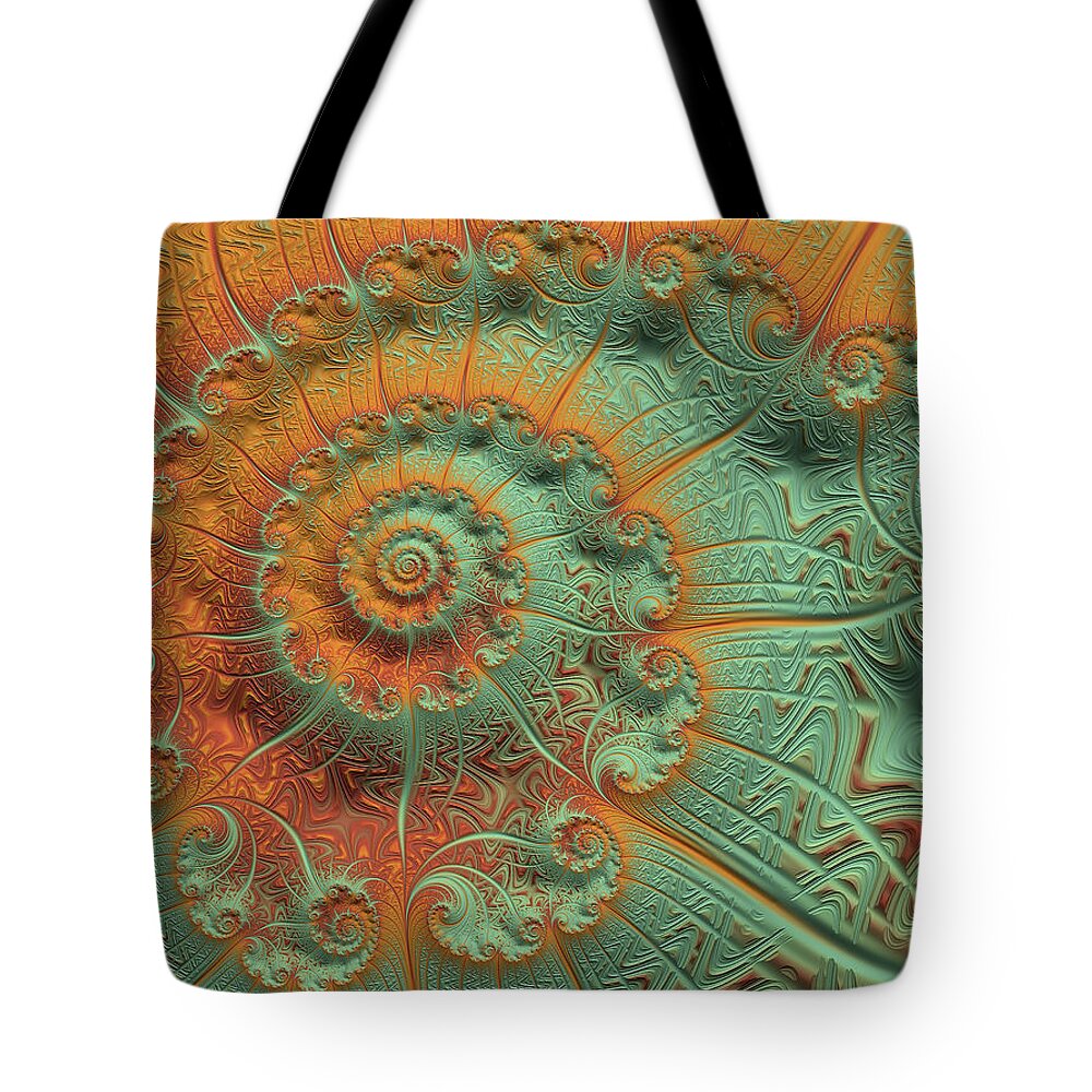 Copper Verdigris Tote Bag featuring the digital art Copper Verdigris by Susan Maxwell Schmidt