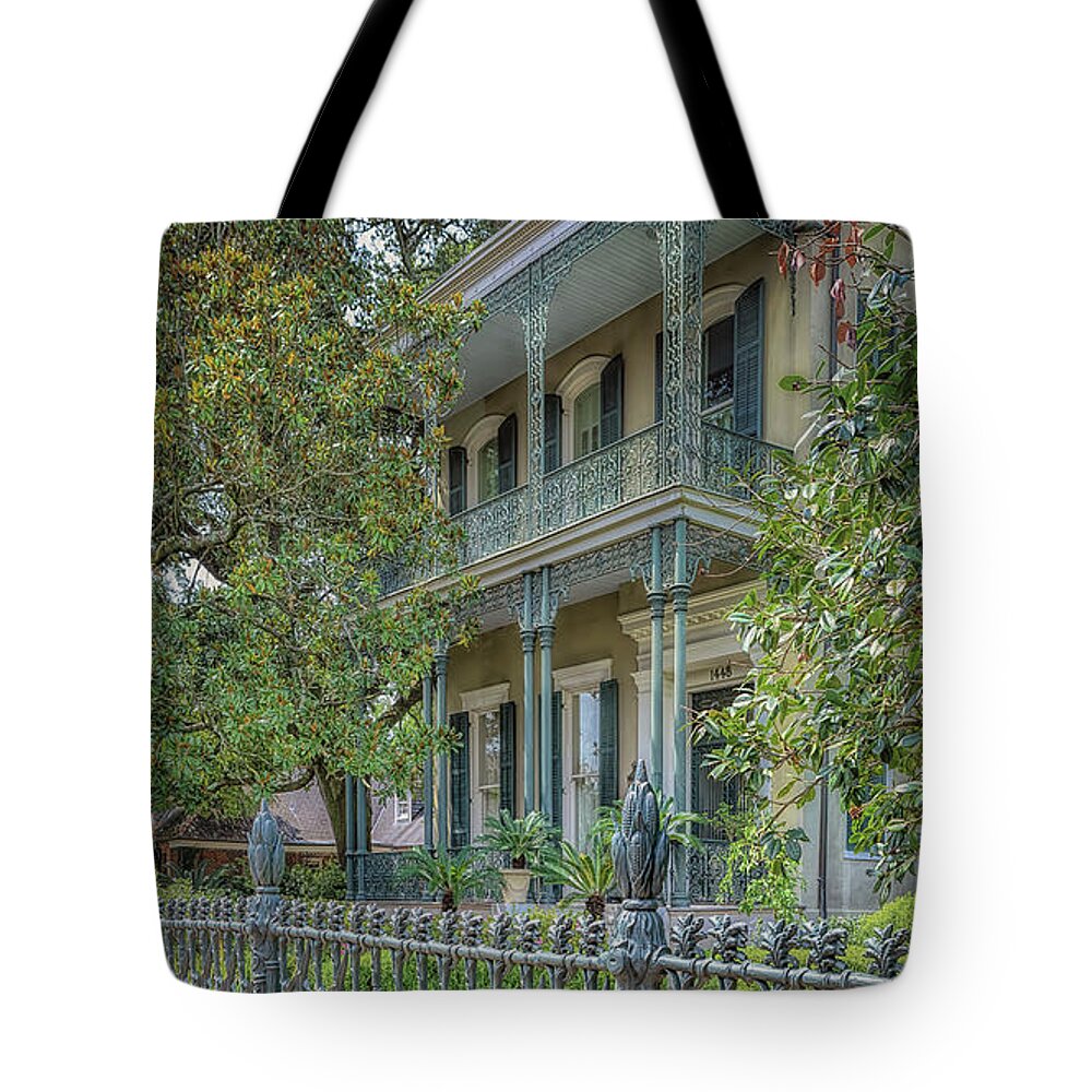 Garden District Tote Bag featuring the photograph Cornstalk Fence Mansion by Susan Rissi Tregoning