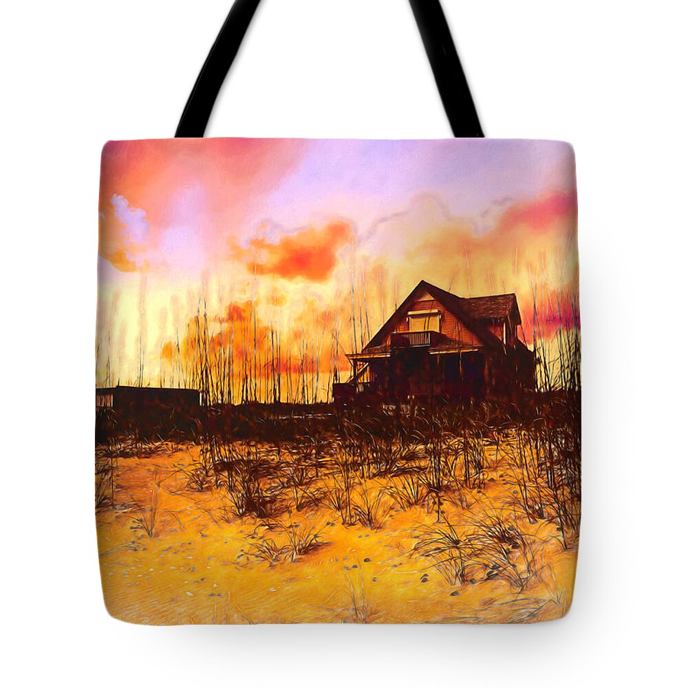 Boats Tote Bag featuring the photograph Cottage on the Dunes Painting by Debra and Dave Vanderlaan