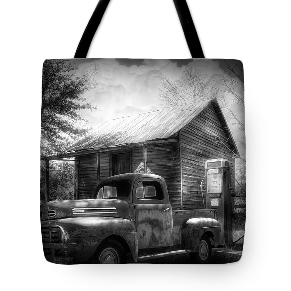 Black Tote Bag featuring the photograph Country Olden Days Black and White by Debra and Dave Vanderlaan