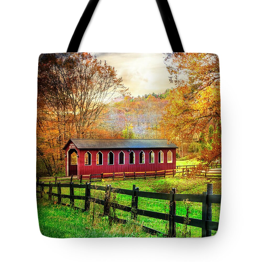 Andrews Tote Bag featuring the photograph Country Red in Autumn by Debra and Dave Vanderlaan