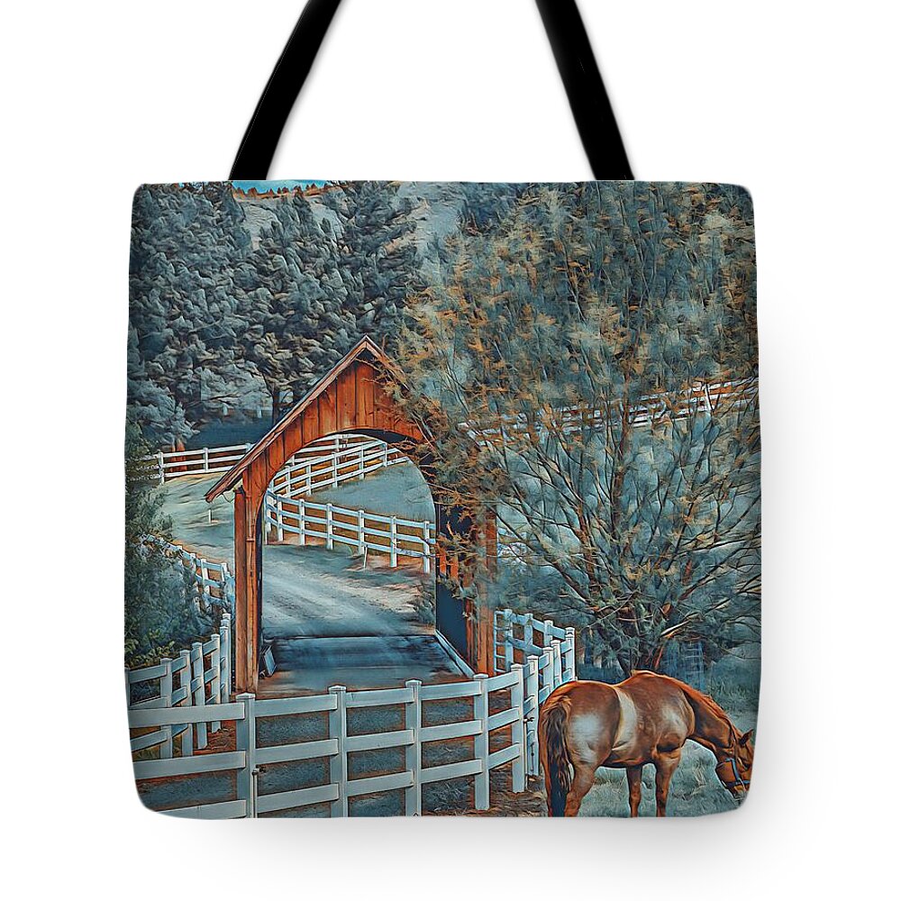 Horse Tote Bag featuring the digital art Country Scene by Jerry Cahill