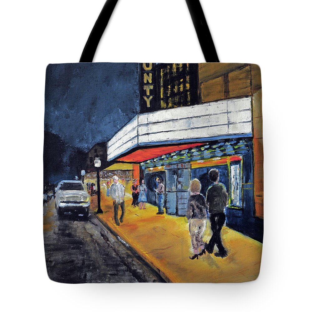 County Theater Tote Bag featuring the painting County Theater by Paint Box Studio