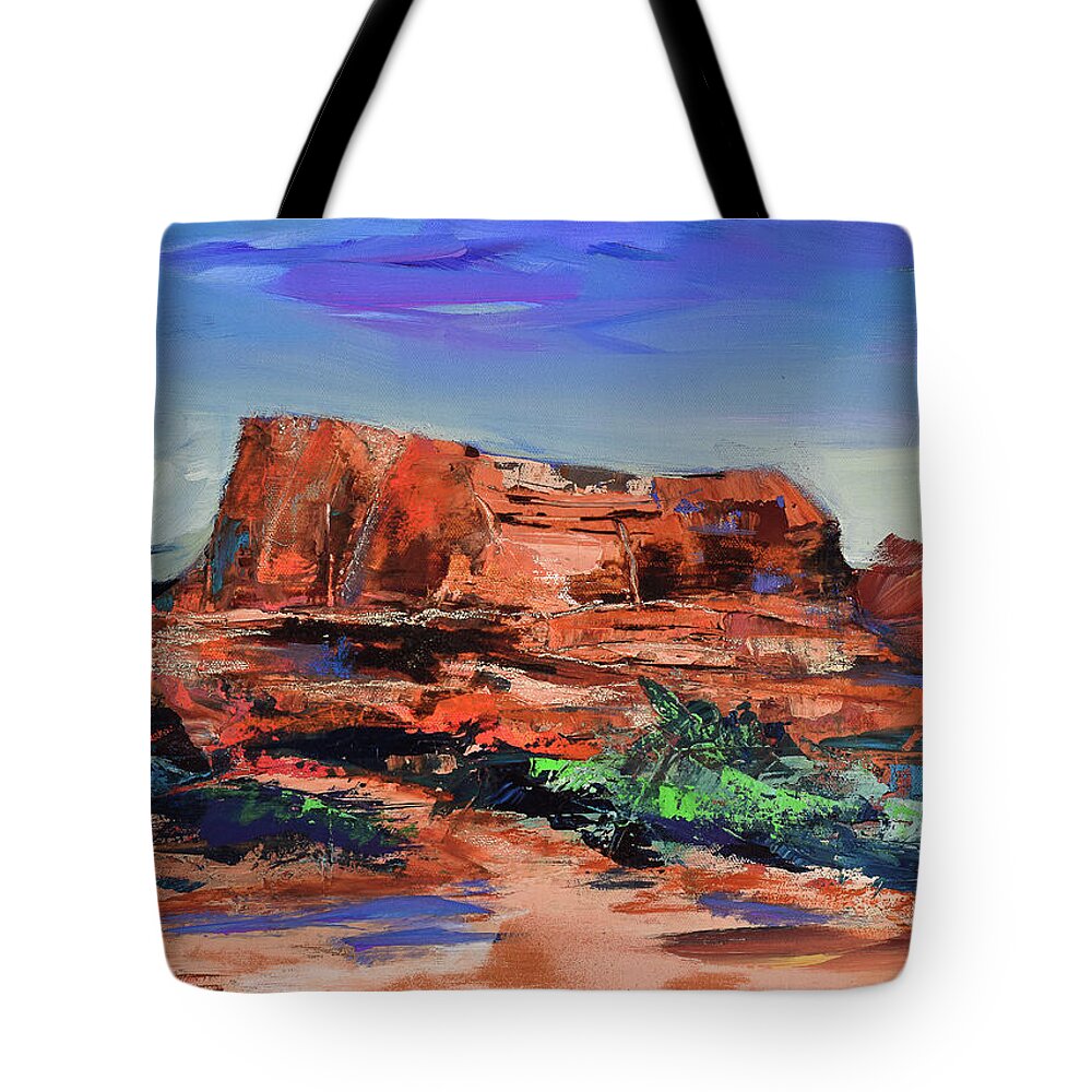 Arizona Tote Bag featuring the painting Courthouse Butte Rock - Sedona by Elise Palmigiani