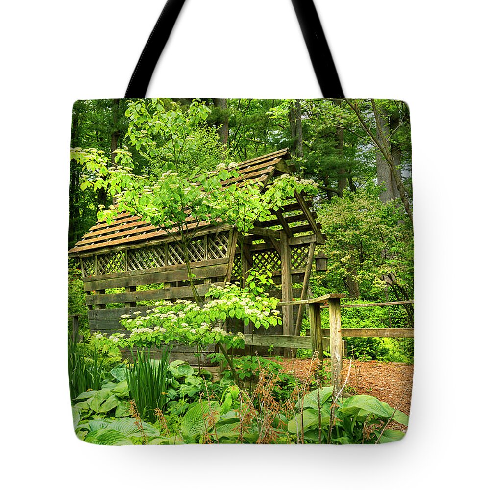 Estock Tote Bag featuring the digital art Covered Bridge, Oyster Bay, Ny by Claudia Uripos