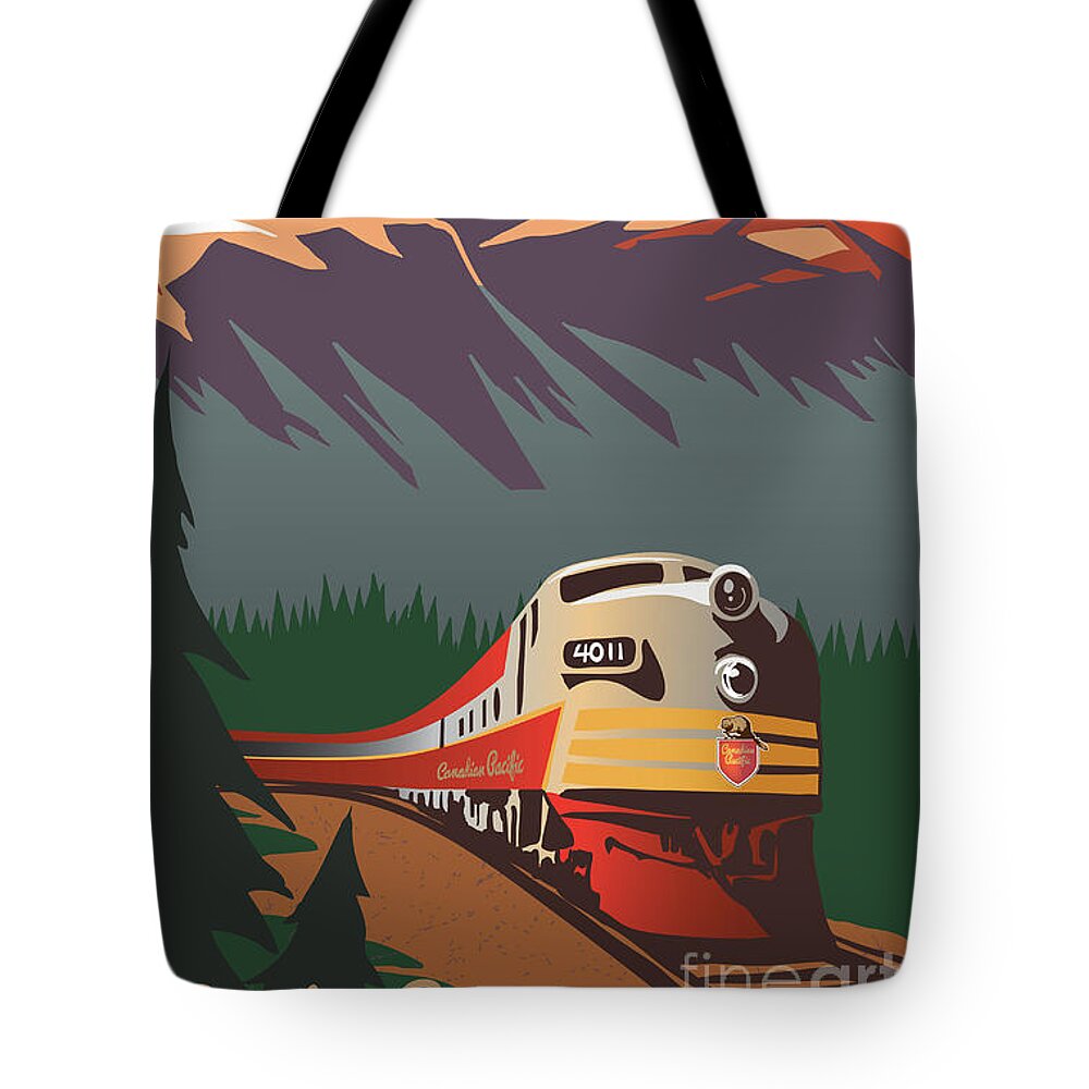 Retro Travel Tote Bag featuring the digital art CP Travel by Train by Sassan Filsoof