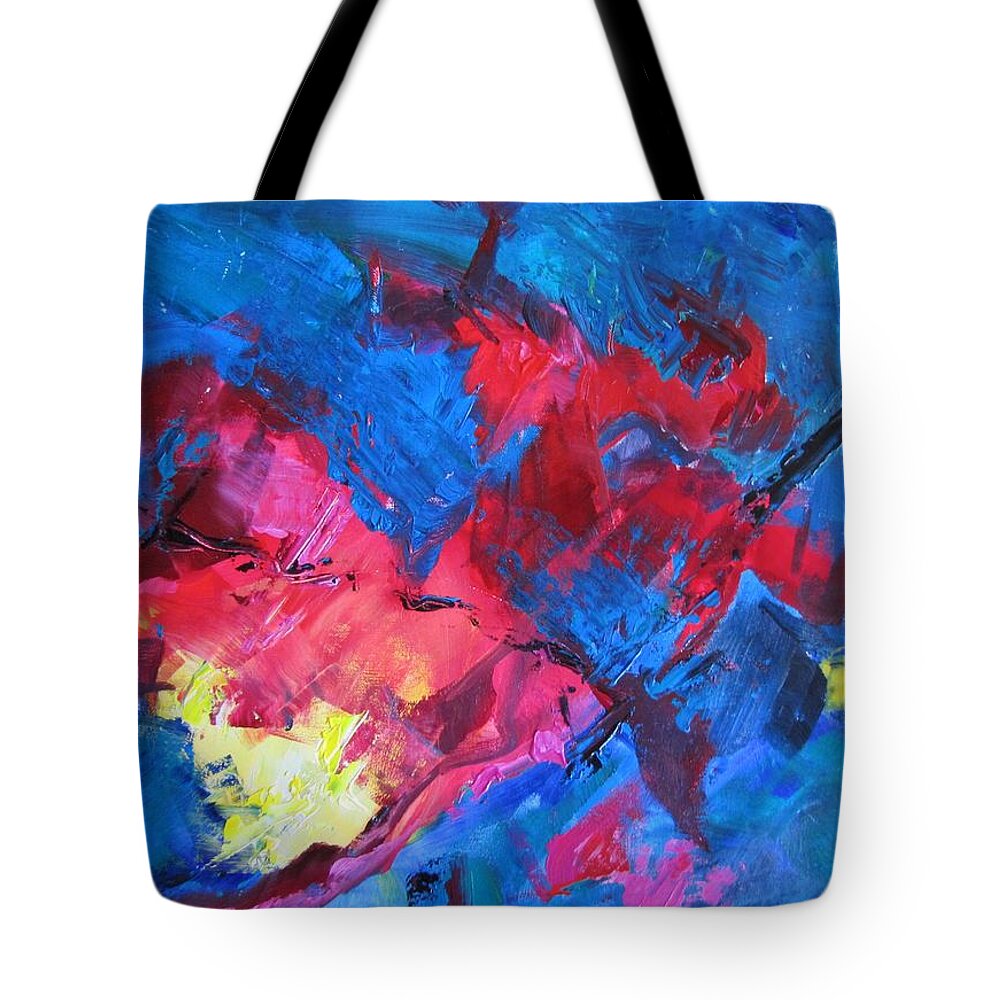 Primary Color Glows Tote Bag featuring the painting Crabs in Space by Barbara O'Toole