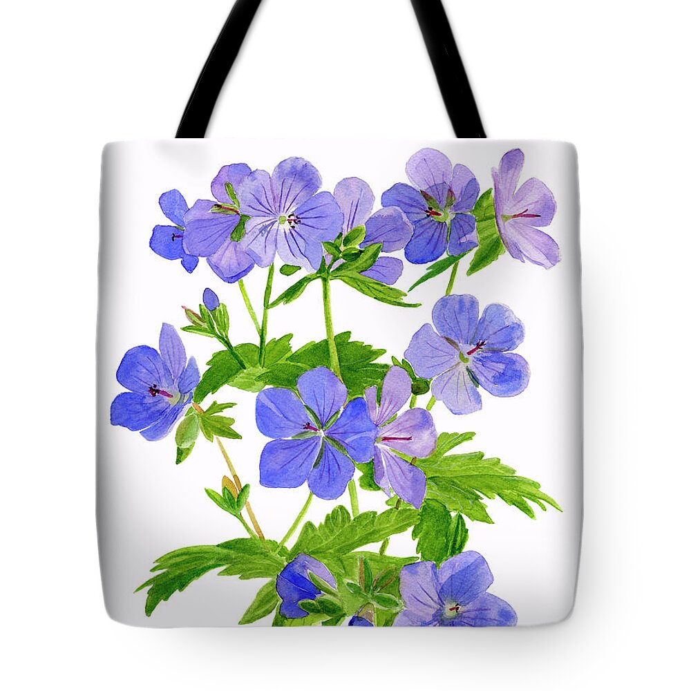 Floral Tote Bag featuring the painting Cranes Bill Wild Geraniums by Sharon Freeman