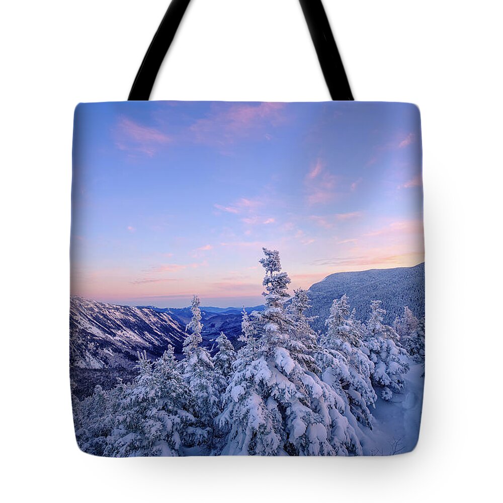 Snow Tote Bag featuring the photograph Crawford Notch Winter View. by Jeff Sinon