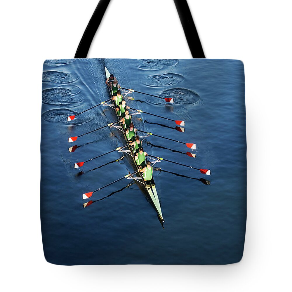 Viewpoint Tote Bag featuring the photograph Crew Team Rowing by Fuse